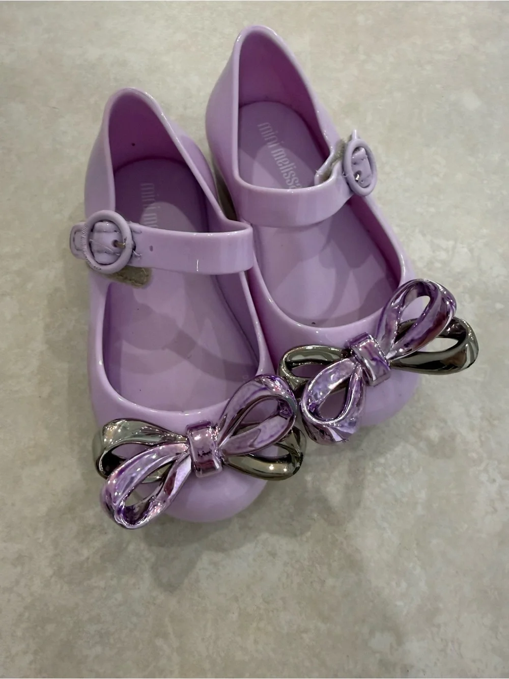 Mini Melissa Lavender Mary Janes with Metallic Bow